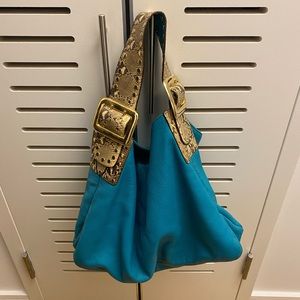 Chic Teal Hobo Bag with Gold Accents